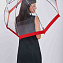 L041-025 Прозрачный женский зонт трость с полосой красного цвета, механика, Birdcage, Fulton