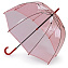 L041-041 Прозрачный женский зонт трость с цветным куполом «Коралловый», механика, Birdcage, Fulton
