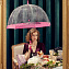 L041-022 Прозрачный женский зонт трость с полосой розового цвета, механика, Birdcage, Fulton