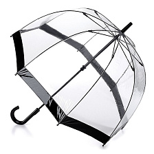 L041-01 Прозрачный женский зонт трость с полосой черного цвета, механика, Birdcage, Fulton