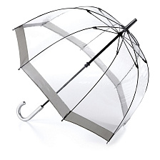 L041-03 Прозрачный женский зонт трость с полосой серебряного цвета, механика, Birdcage, Fulton