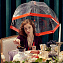 L041-025 Прозрачный женский зонт трость с полосой красного цвета, механика, Birdcage, Fulton